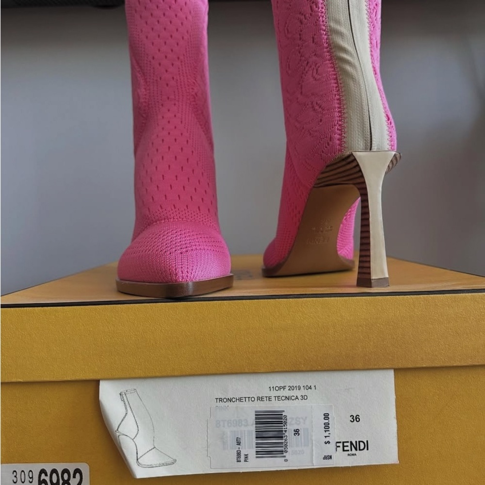 Fendi Tronchetto Pointed Toe Ankle Boots – Pink Mesh – New With Tags